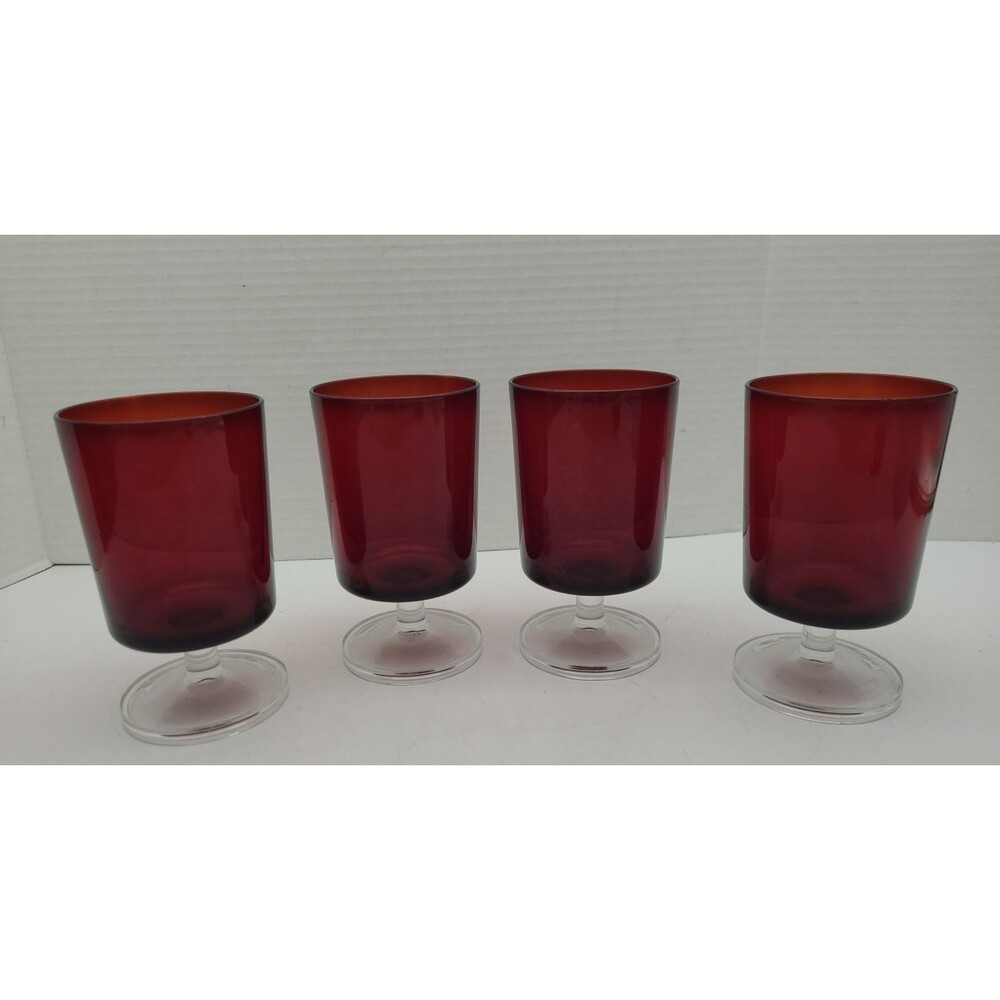 Lot 4 Luminarc Arcoroc Ruby Red Stemmed Goblets France